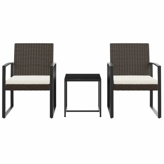 3-delige Tuinset met kussens polypropeen rattan bruin 3