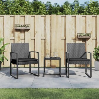 3-delige Tuinset met kussens polypropeen rattan donkergrijs 1