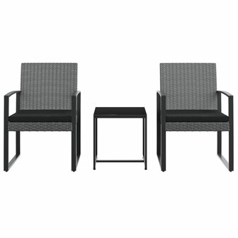 3-delige Tuinset met kussens polypropeen rattan donkergrijs 3