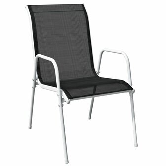 Tuinstoelen stapelbaar 2 st staal en textileen zwart 3