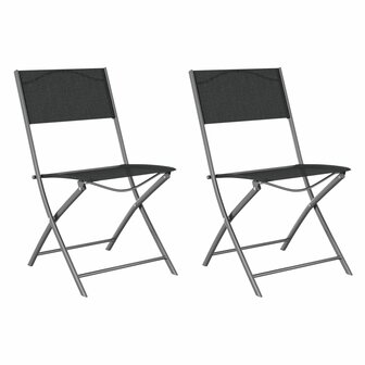 Tuinstoelen inklapbaar 2 st staal en textileen zwart 2