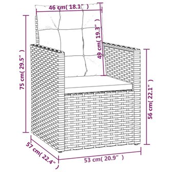 Tuinstoel met kussens poly rattan grijs 8