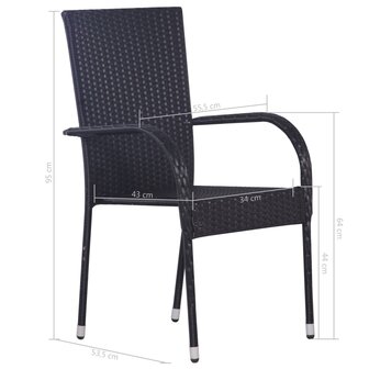 Tuinstoelen stapelbaar 2 st poly rattan zwart 6