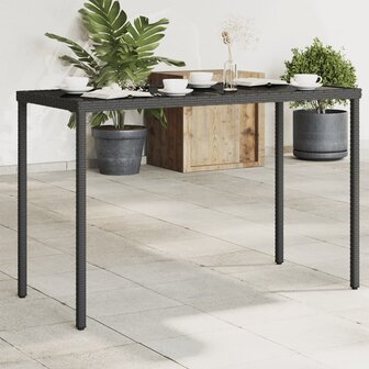 Tuintafel met glazen blad 115x54x74 cm poly rattan zwart 1