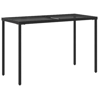 Tuintafel met glazen blad 115x54x74 cm poly rattan zwart 6
