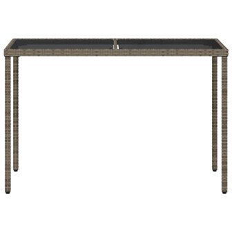 Tuintafel met glazen blad 115x54x74 cm poly rattan grijs 4