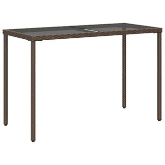 Tuintafel met glazen blad 115x54x74 cm poly rattan bruin 6