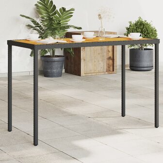 Tuintafel met acaciahouten blad 115x54x74 cm poly rattan zwart 1