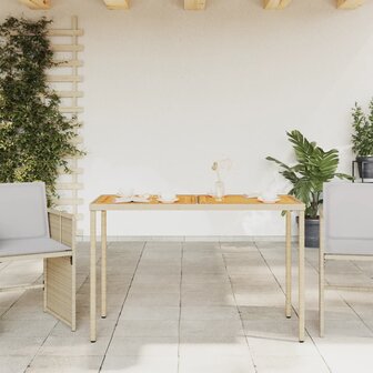 Tuintafel met acaciahouten blad 115x54x74 cm poly rattan beige 3