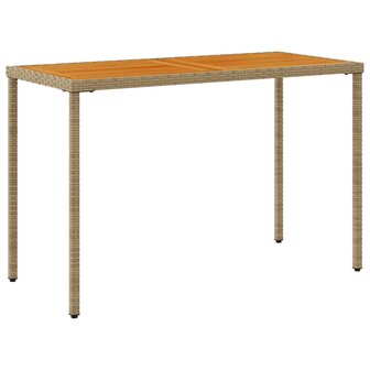 Tuintafel met acaciahouten blad 115x54x74 cm poly rattan beige 6