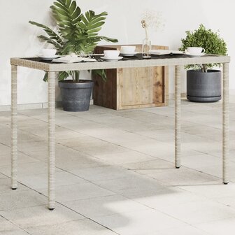 Tuintafel met glazen blad 115x54x74 cm poly rattan lichtgrijs 1