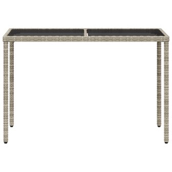 Tuintafel met glazen blad 115x54x74 cm poly rattan lichtgrijs 4