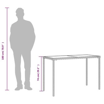 Tuintafel met glazen blad 115x54x74 cm poly rattan lichtgrijs 9