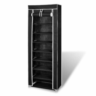 Schoenenkast met hoes 57x29x162 stof zwart 1