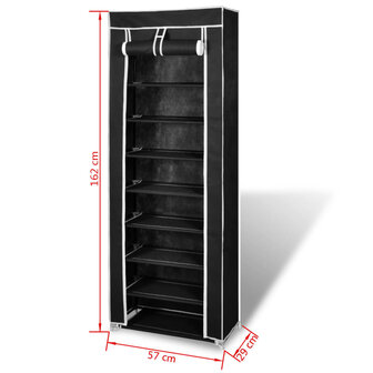 Schoenenkast met hoes 57x29x162 stof zwart 7