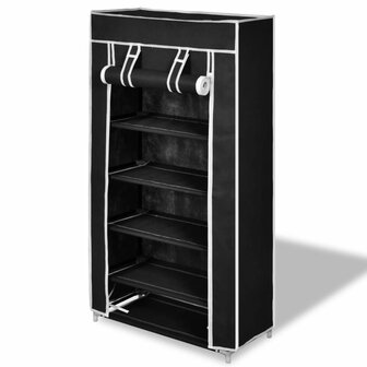 Schoenenkast met hoes 58x28x106 stof zwart 1
