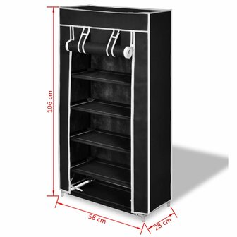 Schoenenkast met hoes 58x28x106 stof zwart 7