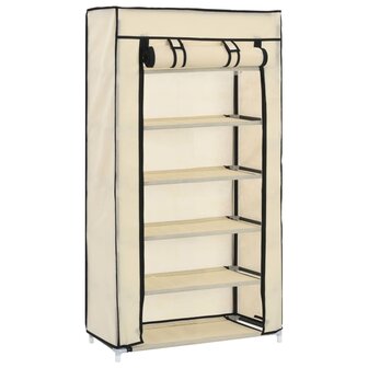 Schoenenkast met hoes 58x28x106 cm stof cr&egrave;me 2