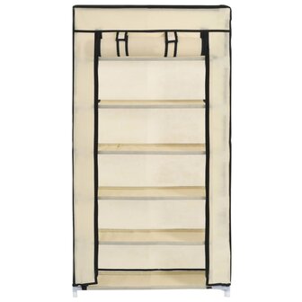 Schoenenkast met hoes 58x28x106 cm stof cr&egrave;me 4
