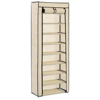 Schoenenkast met hoes 57x29x162 cm stof cr&egrave;me 1