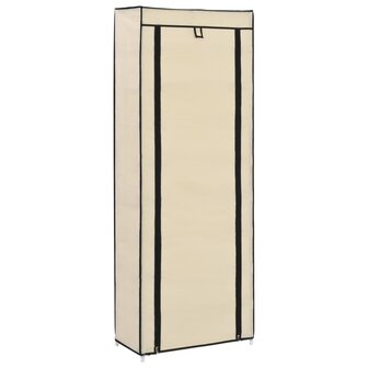 Schoenenkast met hoes 57x29x162 cm stof cr&egrave;me 3