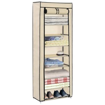 Schoenenkast met hoes 57x29x162 cm stof cr&egrave;me 8