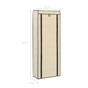 Schoenenkast met hoes 57x29x162 cm stof cr&egrave;me 9