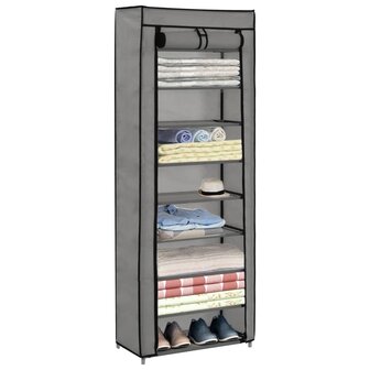 Schoenenkast met hoes 57x29x162 cm stof grijs 6