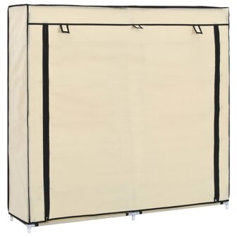 Schoenenkast met hoes 115x28x110 cm stof cr&egrave;me 1