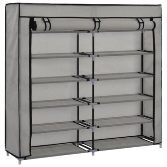 Schoenenkast met hoes 115x28x110 cm stof grijs 3