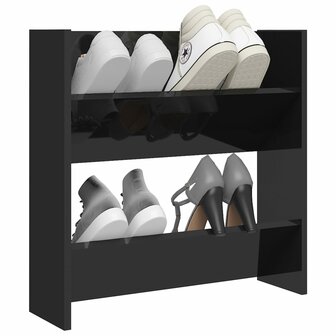 Wandschoenenkast 60x18x60 cm bewerkt hout hoogglans zwart 3