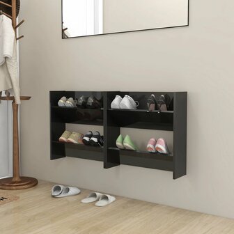 Wandschoenenkasten 2 st 60x18x60 cm hout hoogglans zwart 1