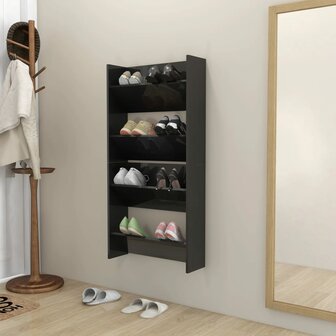 Wandschoenenkasten 2 st 60x18x60 cm hout hoogglans zwart 3