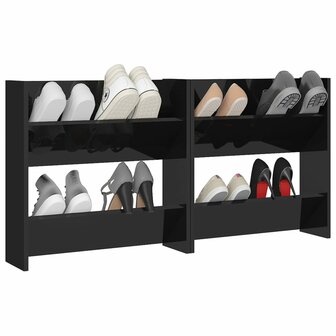 Wandschoenenkasten 2 st 60x18x60 cm hout hoogglans zwart 4