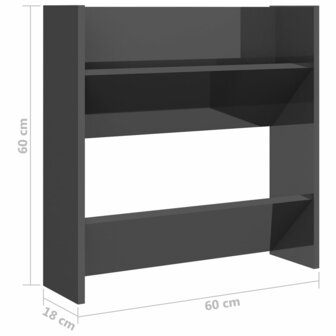 Wandschoenenkast 60x18x60 cm bewerkt hout hoogglans grijs 6