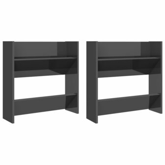 Wandschoenenkasten 2 st 60x18x60 cm hout hoogglans grijs 2