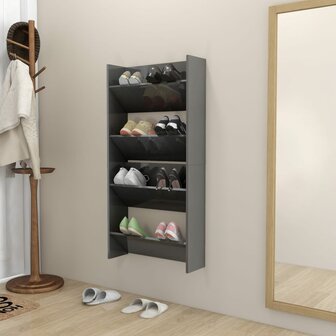 Wandschoenenkasten 2 st 60x18x60 cm hout hoogglans grijs 3