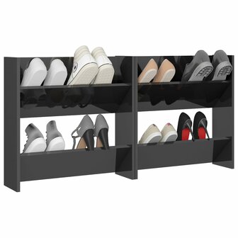 Wandschoenenkasten 2 st 60x18x60 cm hout hoogglans grijs 4