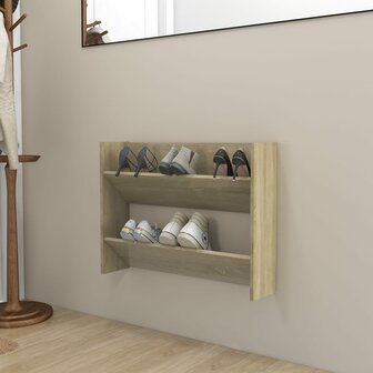 Wandschoenenkast 80x18x60 cm bewerkt hout sonoma eikenkleurig 1