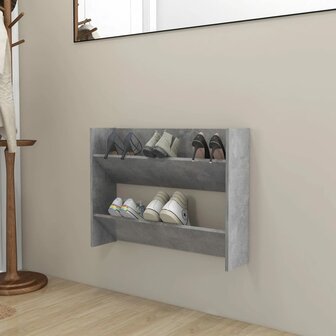 Wandschoenenkast 80x18x60 cm bewerkt hout betongrijs 1