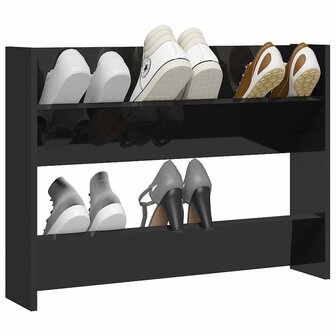 Wandschoenenkast 80x18x60 cm bewerkt hout hoogglans zwart 3