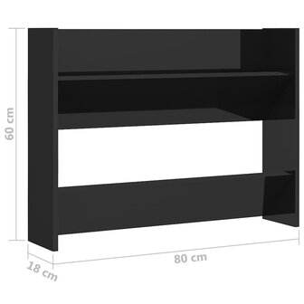 Wandschoenenkast 80x18x60 cm bewerkt hout hoogglans zwart 6