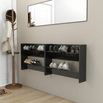 Wandschoenenkasten 2 st 80x18x60 cm hout hoogglans zwart 1