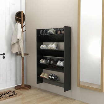 Wandschoenenkasten 2 st 80x18x60 cm hout hoogglans zwart 3