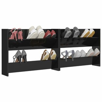 Wandschoenenkasten 2 st 80x18x60 cm hout hoogglans zwart 4