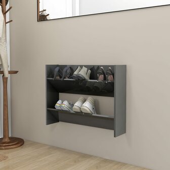 Wandschoenenkast 80x18x60 cm bewerkt hout hoogglans grijs 1