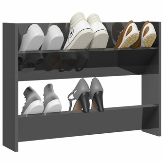 Wandschoenenkast 80x18x60 cm bewerkt hout hoogglans grijs 3