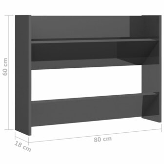 Wandschoenenkast 80x18x60 cm bewerkt hout hoogglans grijs 6