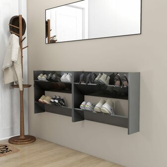 Wandschoenenkasten 2 st 80x18x60 cm hout hoogglans grijs 1