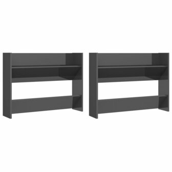 Wandschoenenkasten 2 st 80x18x60 cm hout hoogglans grijs 2